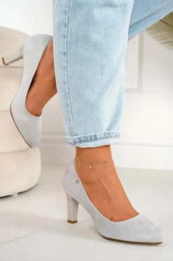 Boto Czółenka Na Słupku*Klasyczne Czółenka Na Słupku Zamszowe Szare Eleanor