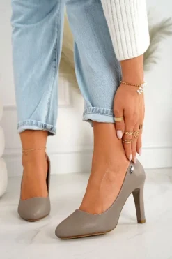 Damskie Boto Klasyczne Czółenka Na Słupku Cappuccino Eliana