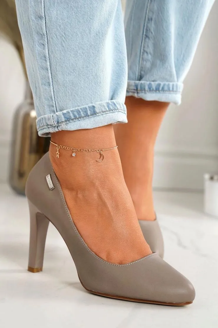 Damskie Boto Klasyczne Czółenka Na Słupku Cappuccino Eliana