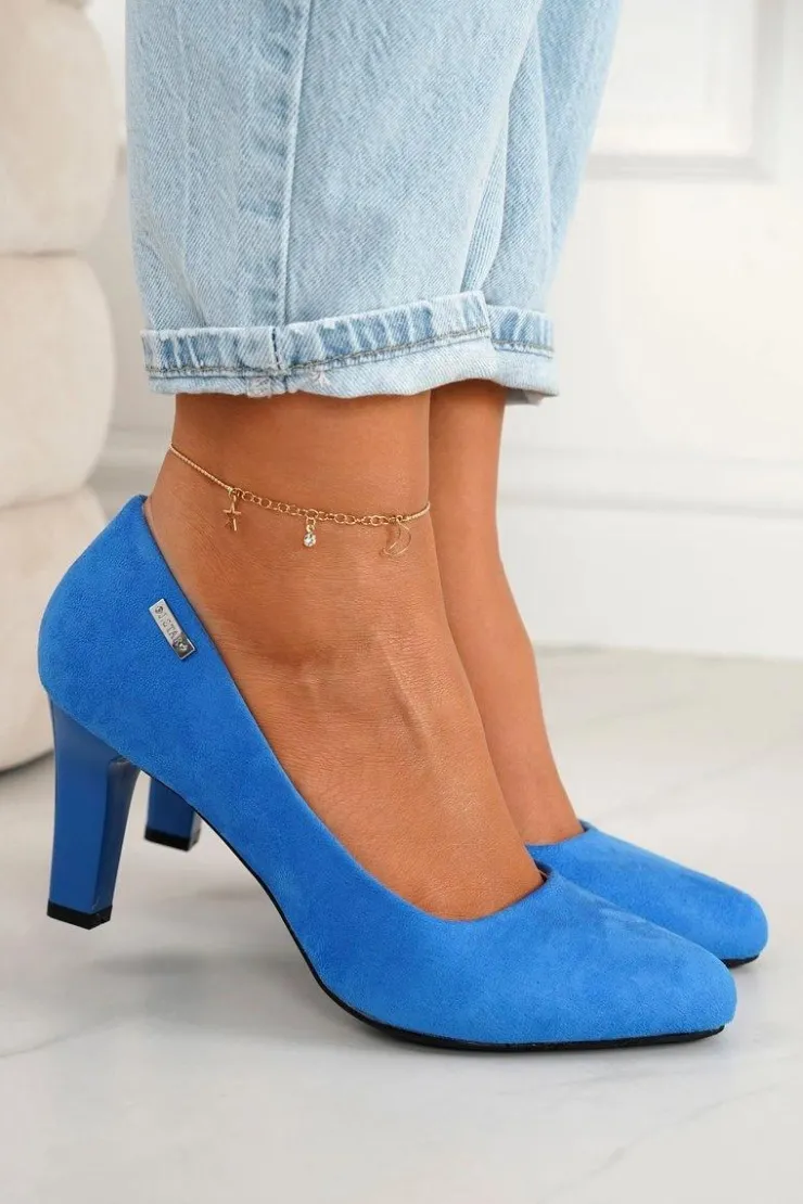 Sale Boto Klasyczne Czółenka Na Słupku Zamszowe Niebieskie Eleanor