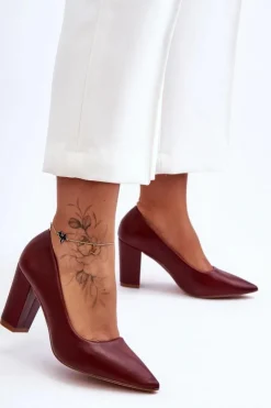 Damskie Boto Klasyczne Czółenka Na Słupku Bordowe Odessa