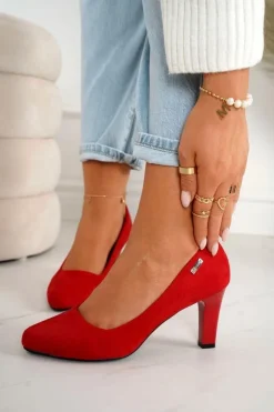 Boto Klasyczne Czółenka Na Słupku Zamszowe Czerwone Eleanor