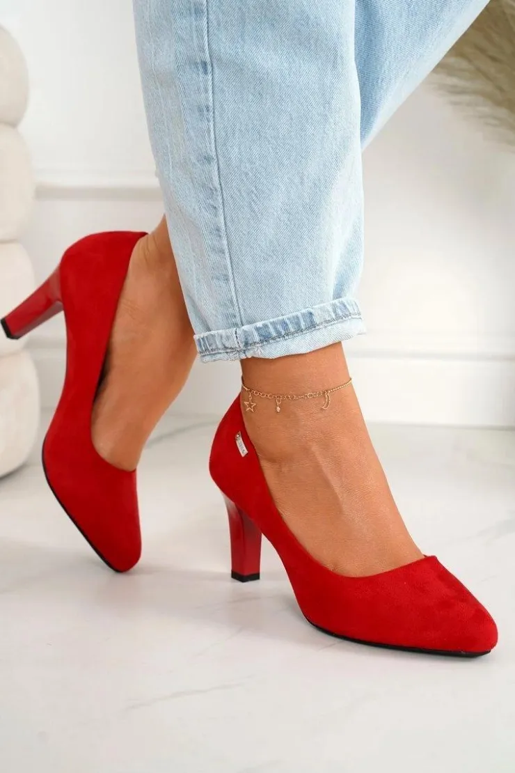 Boto Klasyczne Czółenka Na Słupku Zamszowe Czerwone Eleanor