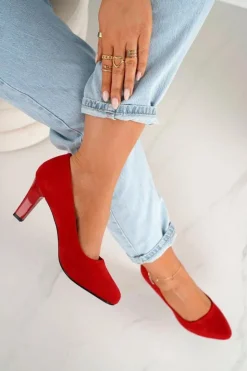 Boto Klasyczne Czółenka Na Słupku Zamszowe Czerwone Eleanor