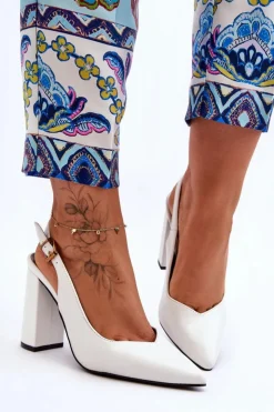 Boto Czółenka Na Słupku|Czółenka Klasyczne*Klasyczne Czółenka W Szpic Na Słupku Białe My Love