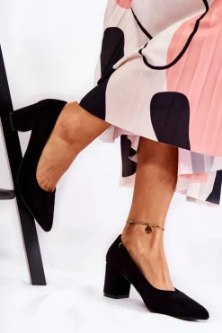 Boto Czółenka Zamszowe|Czółenka Na Słupku*Klasyczne Czółenka Zamszowe Na Słupku Czarne Lency