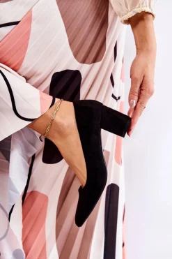 Boto Czółenka Zamszowe|Czółenka Na Słupku*Klasyczne Czółenka Zamszowe Na Słupku Czarne Lency