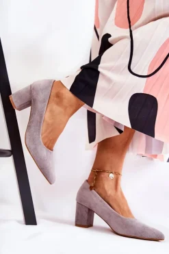 Boto Czółenka Zamszowe|Czółenka Na Słupku*Klasyczne Czółenka Zamszowe Na Słupku Szare Lency