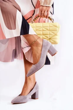 Boto Czółenka Zamszowe|Czółenka Na Słupku*Klasyczne Czółenka Zamszowe Na Słupku Szare Lency