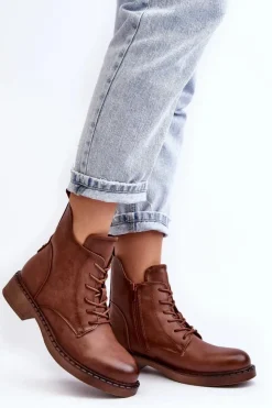 Damskie Evento Klasyczne Damskie Botki Na Płaskim Obcasie Brązowe Ballisa