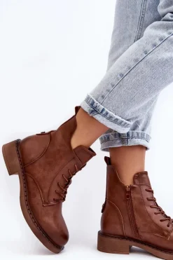 Damskie Evento Klasyczne Damskie Botki Na Płaskim Obcasie Brązowe Ballisa