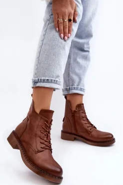 Damskie Evento Klasyczne Damskie Botki Na Płaskim Obcasie Brązowe Ballisa