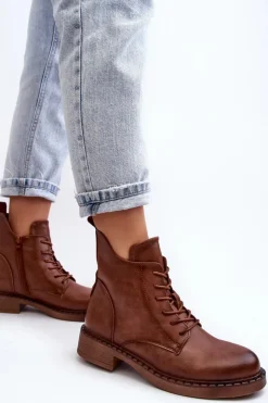 Damskie Evento Klasyczne Damskie Botki Na Płaskim Obcasie Brązowe Ballisa