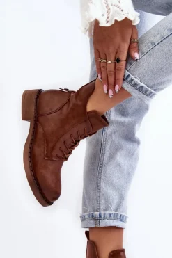 Damskie Evento Klasyczne Damskie Botki Na Płaskim Obcasie Brązowe Ballisa