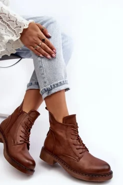 Damskie Evento Klasyczne Damskie Botki Na Płaskim Obcasie Brązowe Ballisa