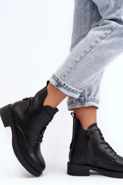 Damskie Evento Klasyczne Damskie Botki Na Płaskim Obcasie Czarne Ballisa