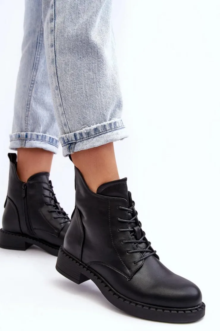 Damskie Evento Klasyczne Damskie Botki Na Płaskim Obcasie Czarne Ballisa