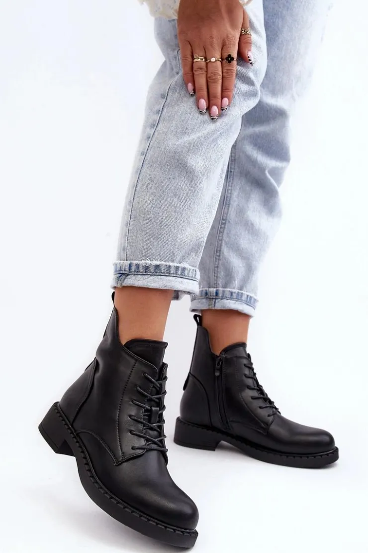 Damskie Evento Klasyczne Damskie Botki Na Płaskim Obcasie Czarne Ballisa