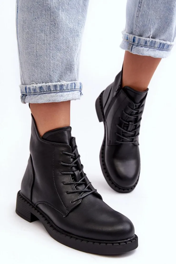 Damskie Evento Klasyczne Damskie Botki Na Płaskim Obcasie Czarne Ballisa