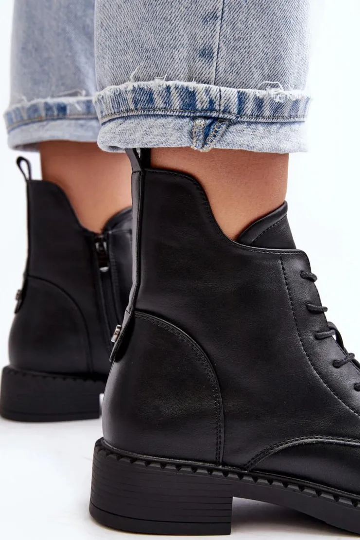 Damskie Evento Klasyczne Damskie Botki Na Płaskim Obcasie Czarne Ballisa