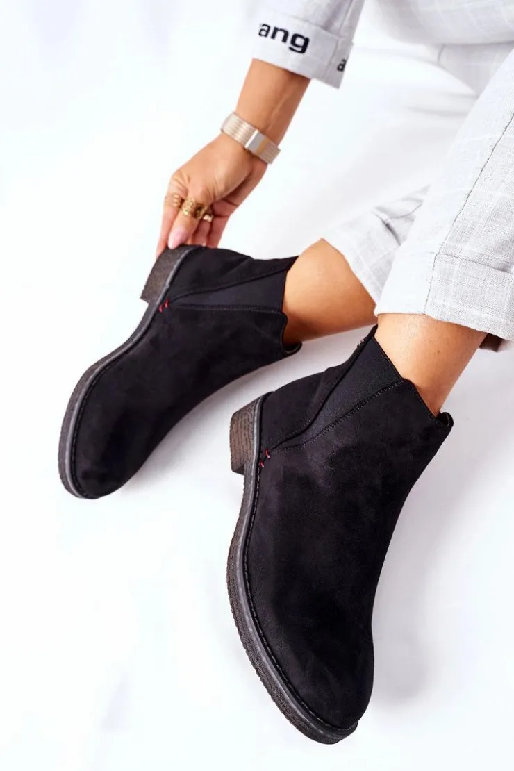 Boto Czarne Botki|Botki Zimowe Damskie*Klasyczne Damskie Botki Sztyblety Zamszowe Czarne Heather