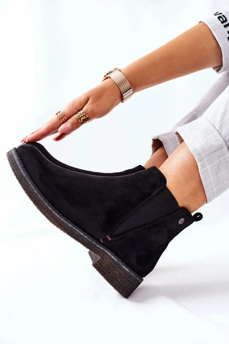 Boto Czarne Botki|Botki Zimowe Damskie*Klasyczne Damskie Botki Sztyblety Zamszowe Czarne Heather