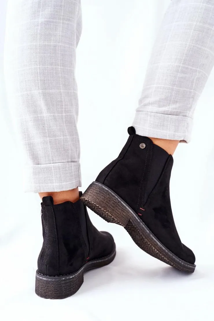 Boto Czarne Botki|Botki Zimowe Damskie*Klasyczne Damskie Botki Sztyblety Zamszowe Czarne Heather