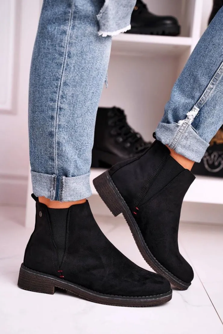 Boto Czarne Botki|Botki Zimowe Damskie*Klasyczne Damskie Botki Sztyblety Zamszowe Czarne Heather