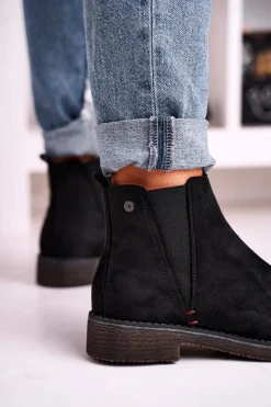 Boto Czarne Botki|Botki Zimowe Damskie*Klasyczne Damskie Botki Sztyblety Zamszowe Czarne Heather