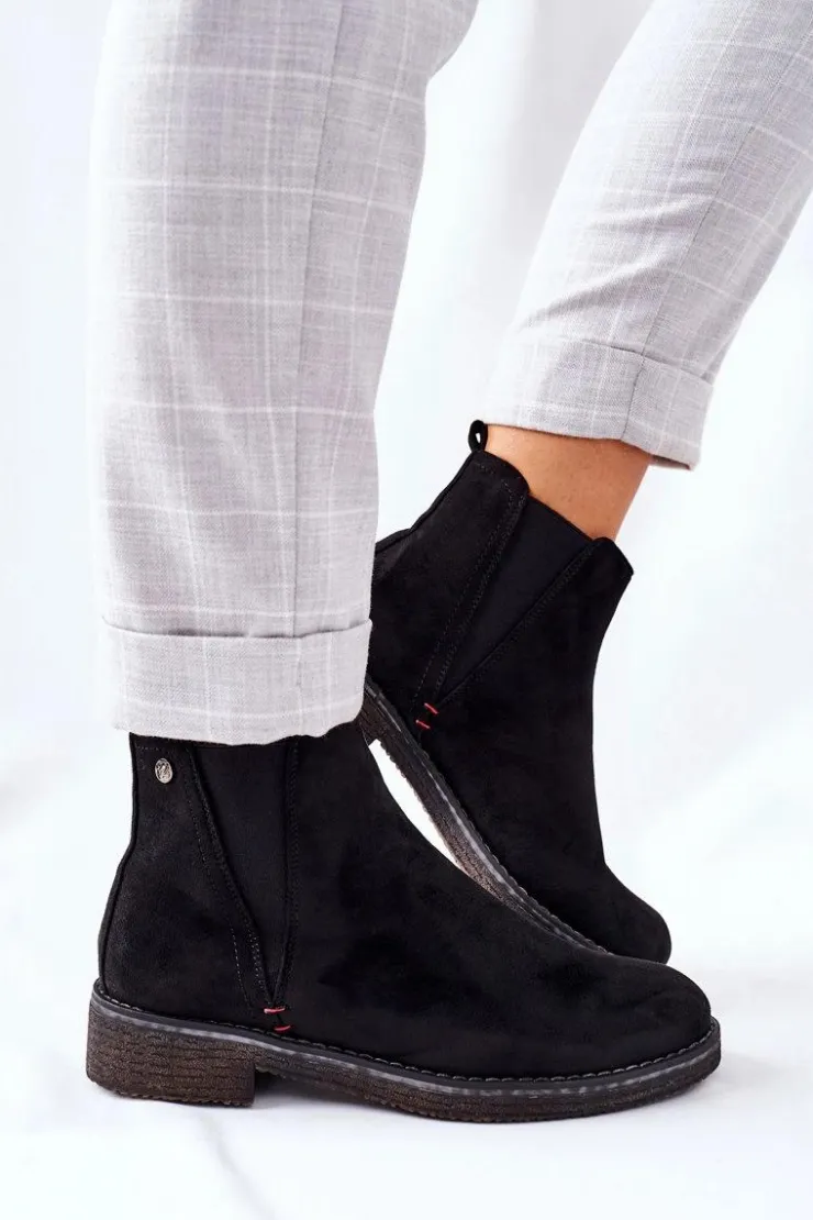 Boto Czarne Botki|Botki Zimowe Damskie*Klasyczne Damskie Botki Sztyblety Zamszowe Czarne Heather