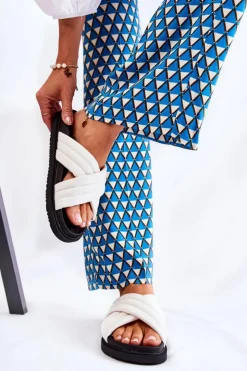 Boto Klapki Damskie Klasyczne*Klasyczne Damskie Klapki Skórzane Białe Daron