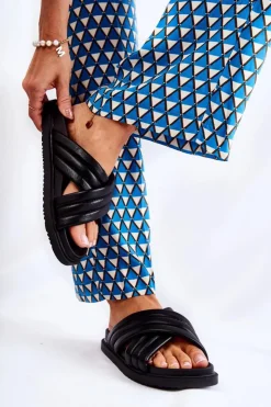 Boto Klapki Damskie Klasyczne*Klasyczne Damskie Klapki Skórzane Czarne Daron