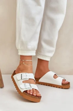 Sale Big Star Shoes Klasyczne Damskie Klapki Big Star LL274480 Białe Biały