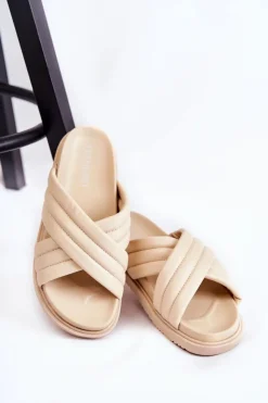 Damskie Boto Klasyczne Damskie Klapki Skórzane Beżowe Daron