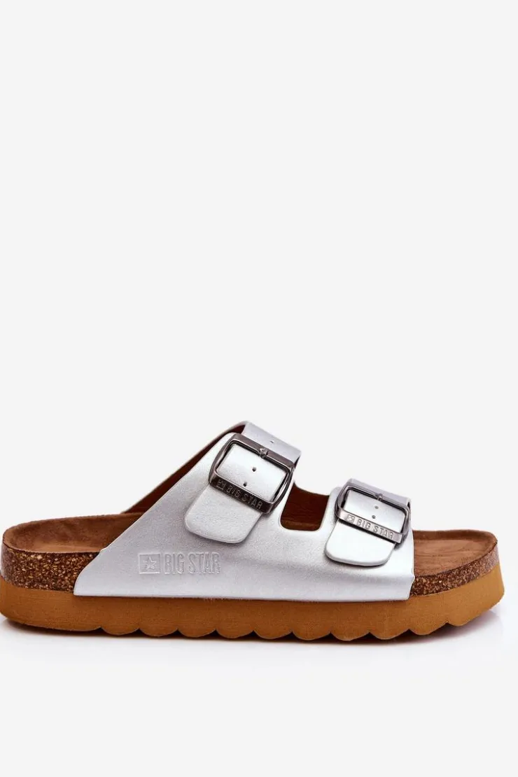 Big Star Shoes Klasyczne Damskie Klapki Big Star LL274476 Srebrne Srebrny