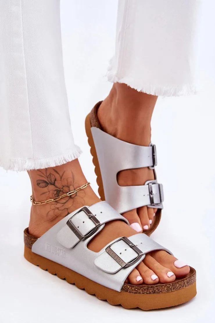 Big Star Shoes Klasyczne Damskie Klapki Big Star LL274476 Srebrne Srebrny