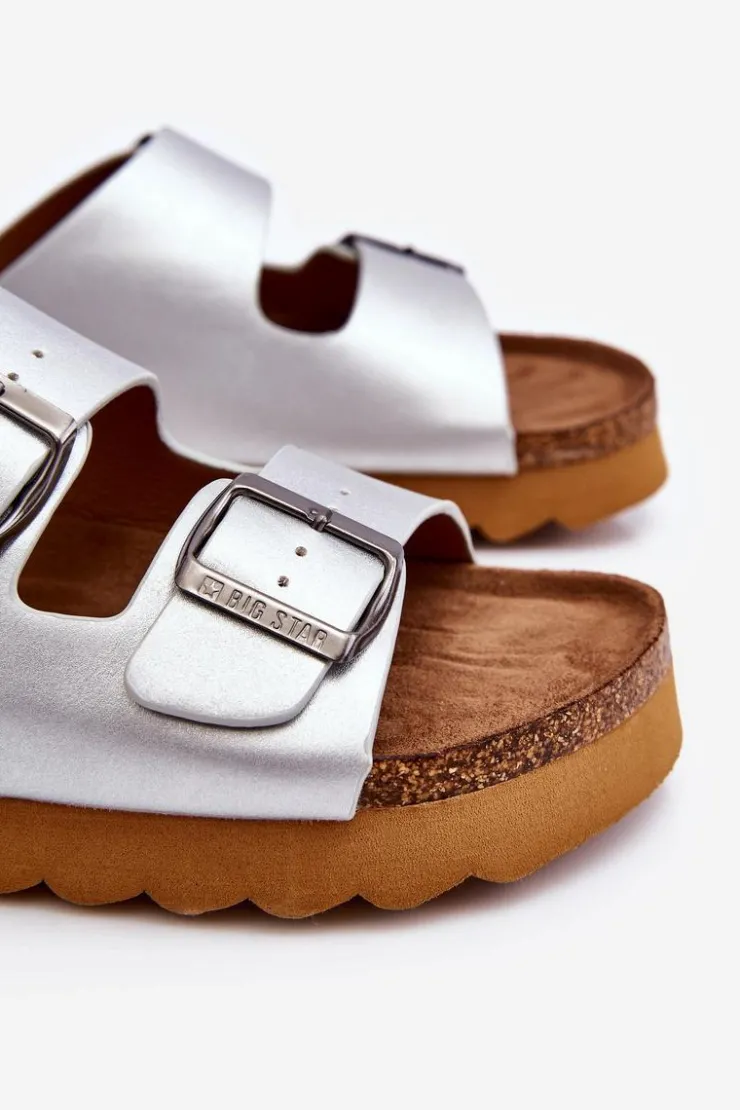 Big Star Shoes Klasyczne Damskie Klapki Big Star LL274476 Srebrne Srebrny