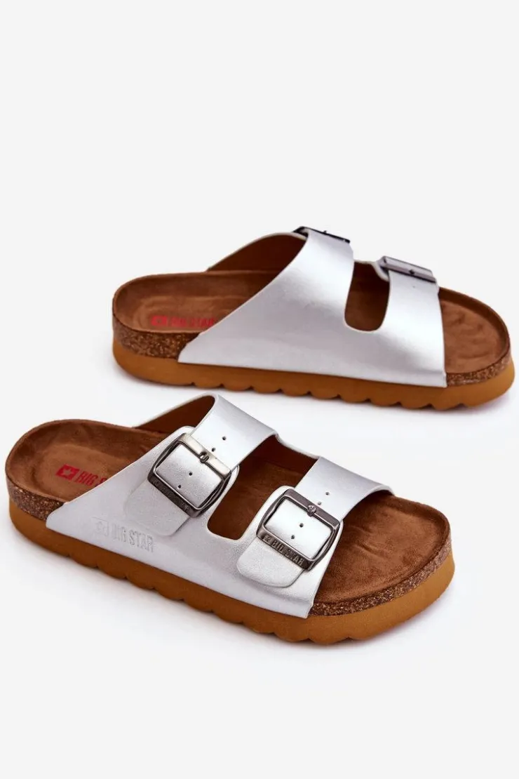 Big Star Shoes Klasyczne Damskie Klapki Big Star LL274476 Srebrne Srebrny