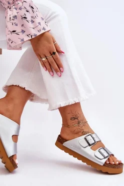 Big Star Shoes Klasyczne Damskie Klapki Big Star LL274476 Srebrne Srebrny