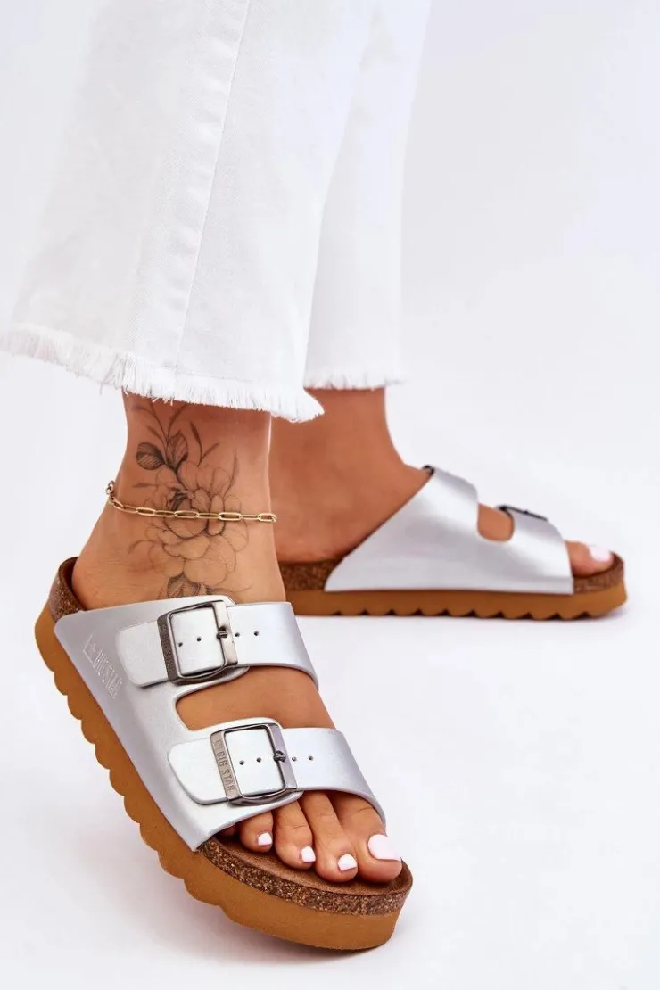 Big Star Shoes Klasyczne Damskie Klapki Big Star LL274476 Srebrne Srebrny