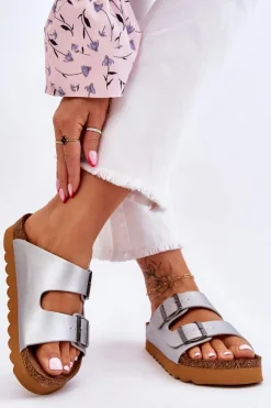 Big Star Shoes Klasyczne Damskie Klapki Big Star LL274476 Srebrne Srebrny