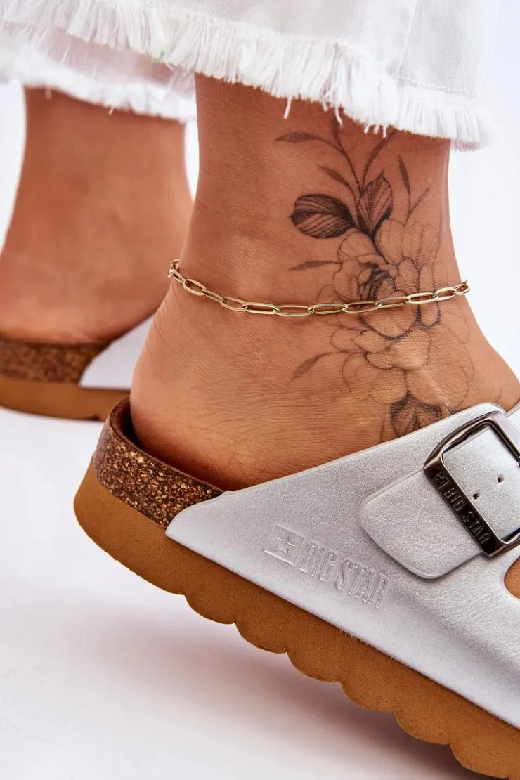 Big Star Shoes Klasyczne Damskie Klapki Big Star LL274476 Srebrne Srebrny