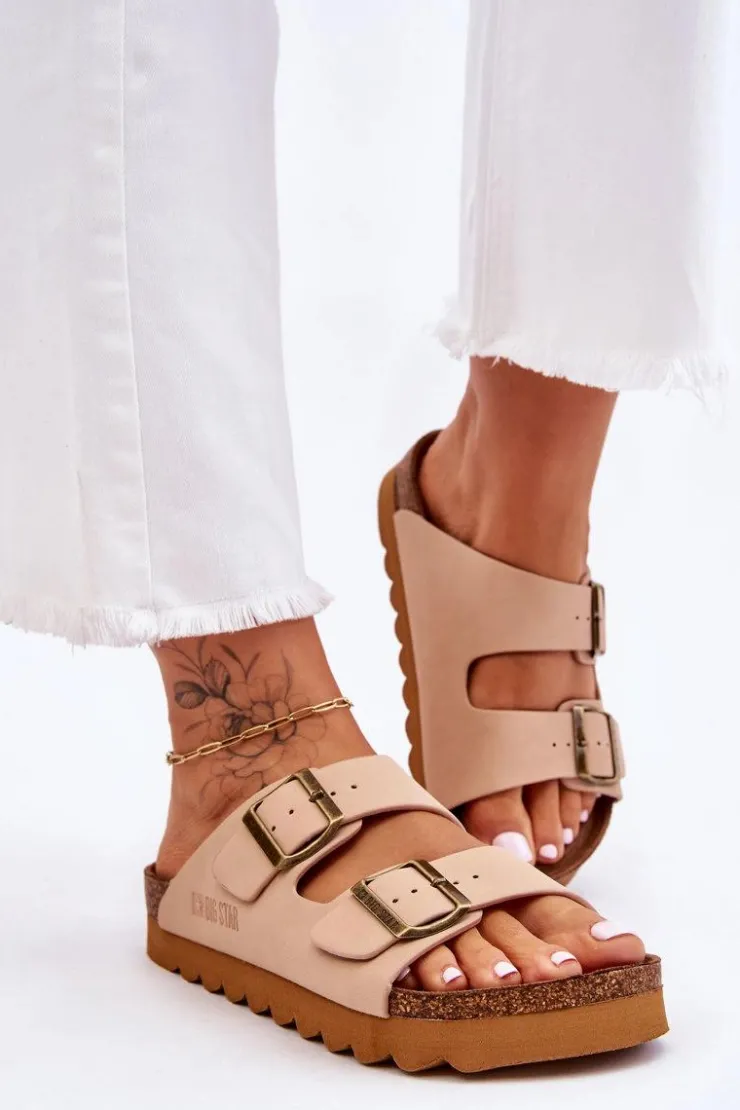 Big Star Shoes Klapki Damskie Big Star|Klapki Damskie Klasyczne*Klasyczne Damskie Klapki Big Star LL274478 Beżowe Beżowy