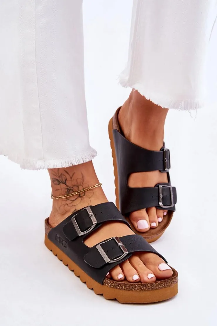 Damskie Big Star Shoes Klasyczne Damskie Klapki Big Star LL274477 Czarne