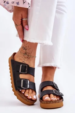 Damskie Big Star Shoes Klasyczne Damskie Klapki Big Star LL274477 Czarne