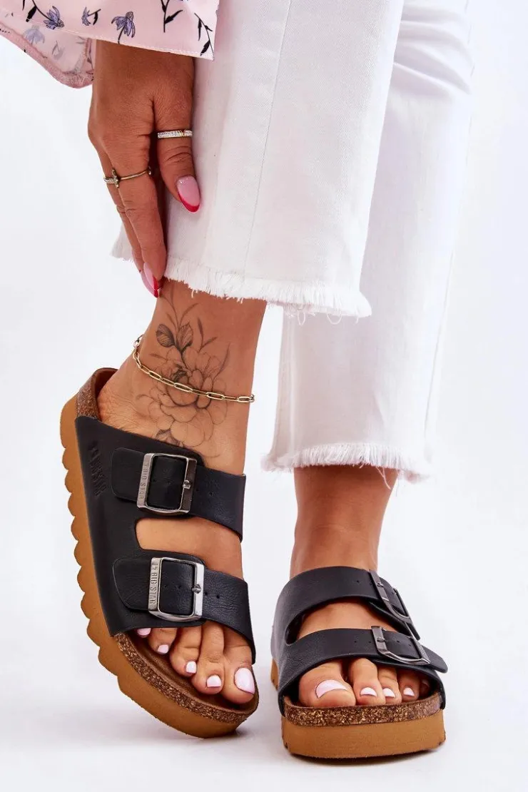 Damskie Big Star Shoes Klasyczne Damskie Klapki Big Star LL274477 Czarne