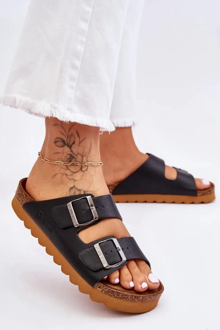 Damskie Big Star Shoes Klasyczne Damskie Klapki Big Star LL274477 Czarne