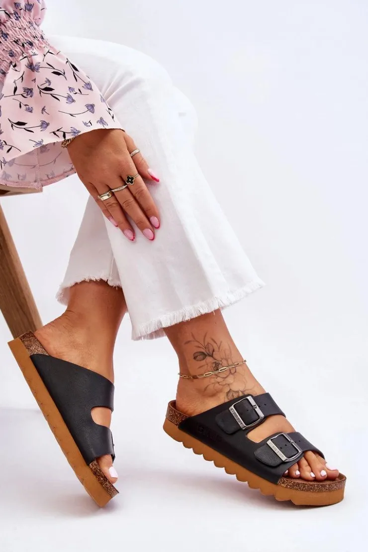 Damskie Big Star Shoes Klasyczne Damskie Klapki Big Star LL274477 Czarne