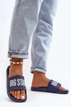 Damskie Big Star Shoes Klasyczne Damskie Klapki Big Star MM274714 Granatowe