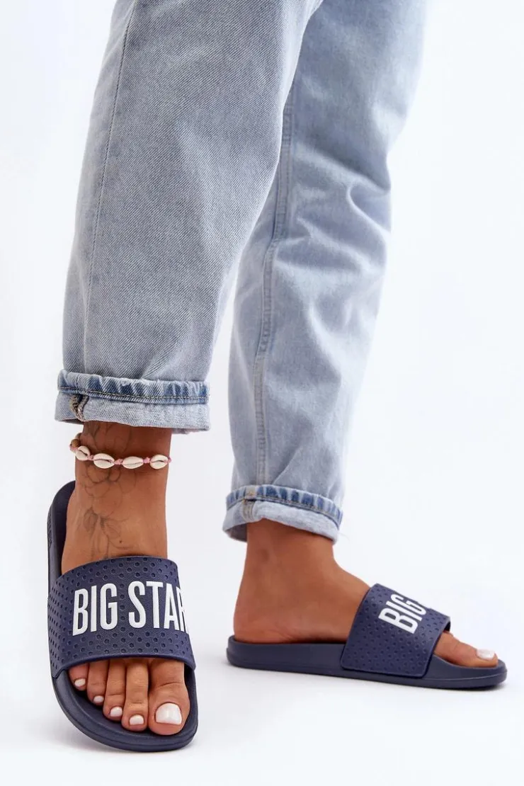 Damskie Big Star Shoes Klasyczne Damskie Klapki Big Star MM274714 Granatowe